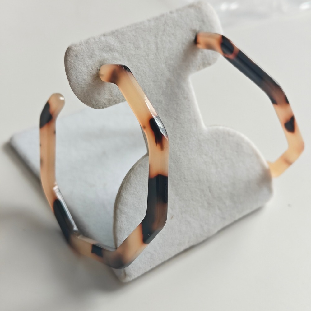 Tortoiseshell Hexagon Hoop Earrings Brown Geometric Plastic Acrylic Post Studs